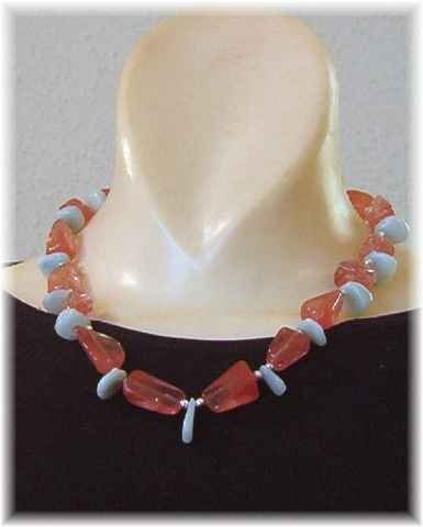 Cherry Quartz - Amazonite - Sterling Silver Necklace