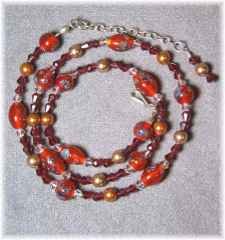 Garnet & Lampwork Necklace with Swarovski Crystal & Crystal Pearls