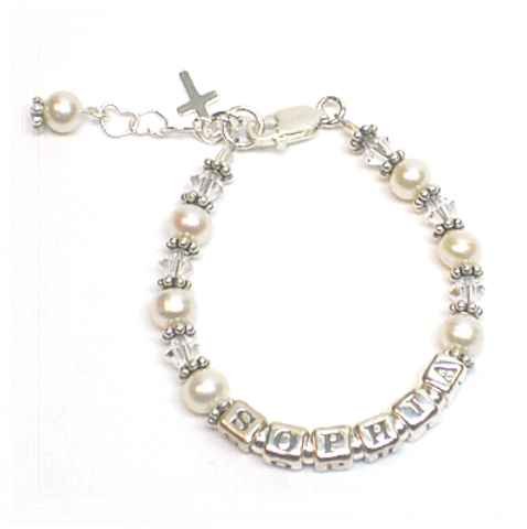 Baby Freshwater Pearl Christening Name Bracelet