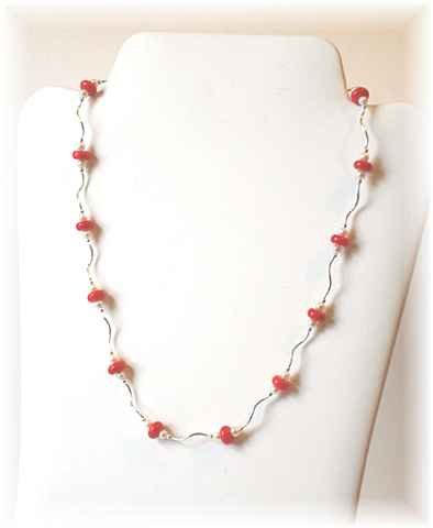 Freshwater Pearl, Coral & Sterling Silver Necklace