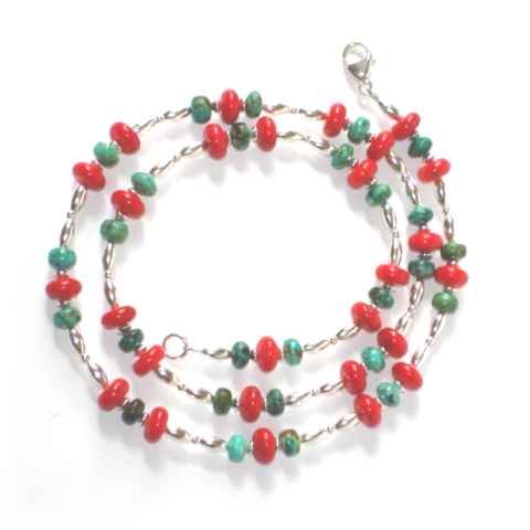Coral, Turquoise & Sterling Silver Necklace