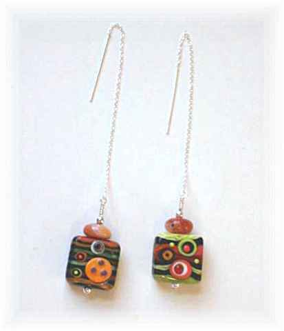 Orange & Green Lampwork Ear Threaders