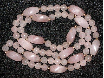 Pink Quartz Strand Necklace, Polished Stones, Gold-tone Spacers