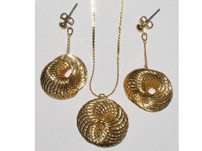 Gold-tone Spiral Circle Necklace and Pierced Earring Set
