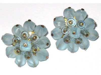 Vintage Blue Clip Earrings, Signed West Germany