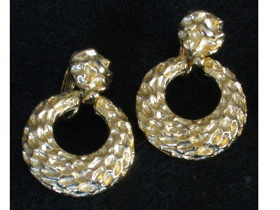 Gold tone Nugget Hoop Clip Earrings