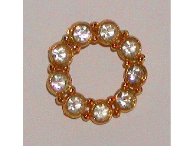 Rhinestone Circle Pin, Gold tone Round Brooch