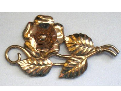 Vintage Sterling Silver Long Stem Rose Pin, Copper Wash