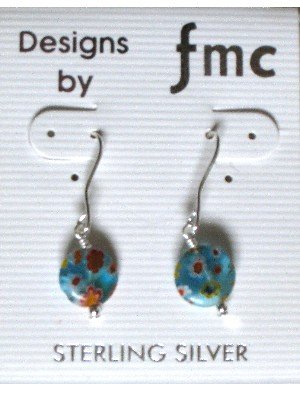 Glass? Lucite? Round Pierced Earrings, Millefiori-type, Sterling Silver