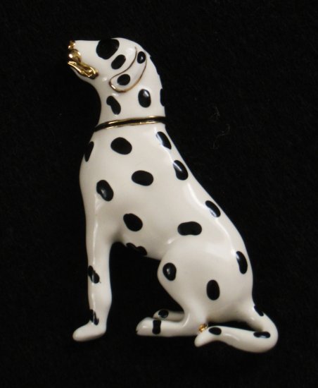 Dalmatian Enamel Pin, Black and White Dalmation Dog, Gold tone Accents
