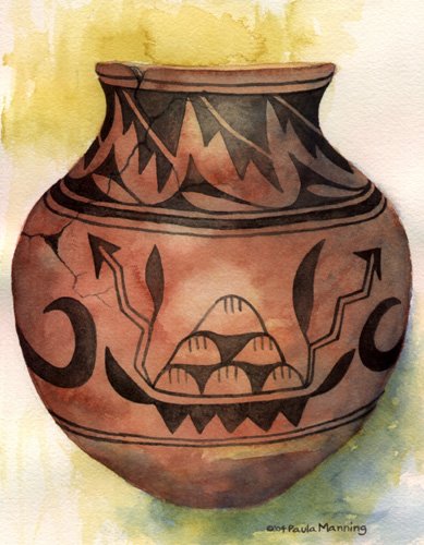 San Ildefonso pottery print matted watercolor art Paula M