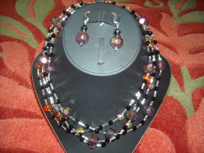 Amethyst and Amber colored crystal necklace