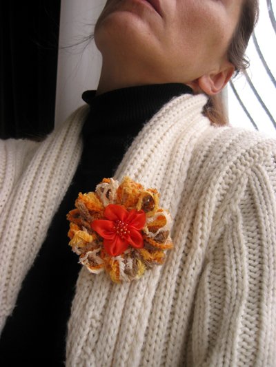 Orange Flower Brooch
