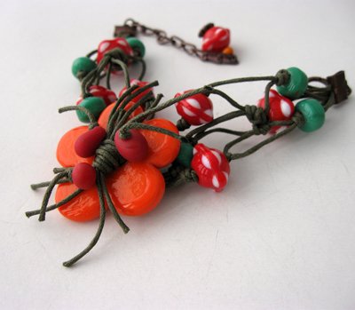 Colorful Glass and leather bracelet