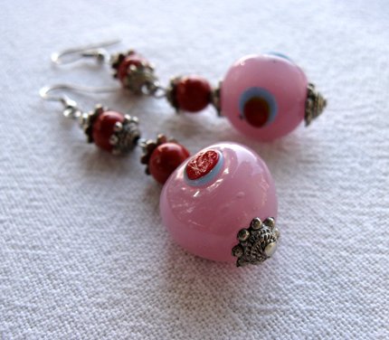 Red and Pink Dangly Earrings
