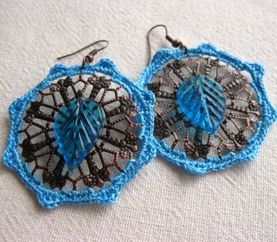 Filigree Flowers with Blue Glass Leaves