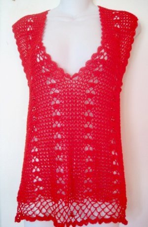 NEW Red Crochet Tunic Vest FREE SHIPPING