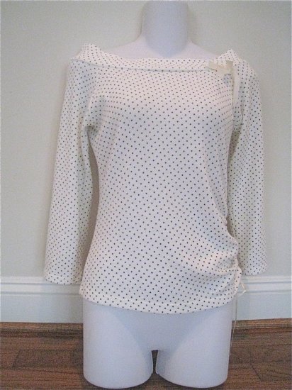 Cream Black Polka Dotted Shirt Med FREE SHIPPING