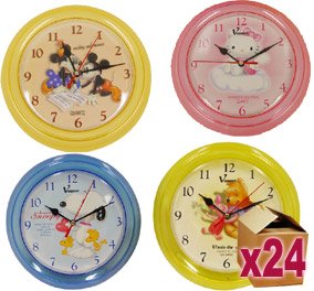 24 x Cartoon Wall Clocks - Winnie, Mickey, Snoopy, Hello Kitty