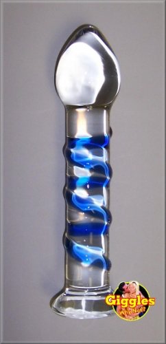 Swirly Chubby Head - Blue Pyrex Glass Dildo