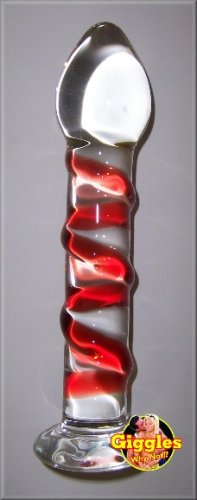 Swirly Chubby Head - Red Pyrex Glass Dildo