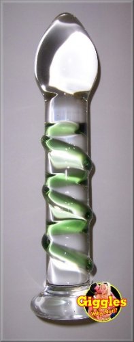Swirly Chubby Head - Green Pyrex Glass Dildo