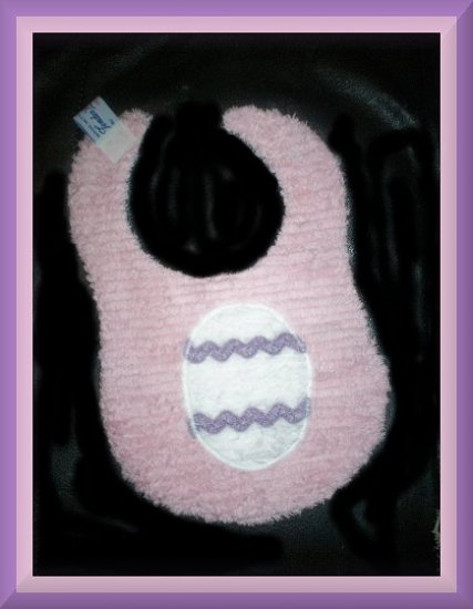 Boutique Pink Chenille and Flannel Decorated Easter Egg Baby Bib