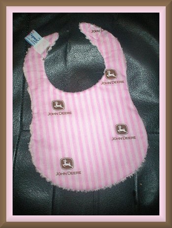 Boutique Pink John Deere and Chenille Baby Bib