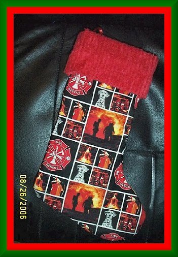 Handmade Christmas Stocking Fireman Fire Fighter with Chenille FREE US AND CANADA SHIPPING