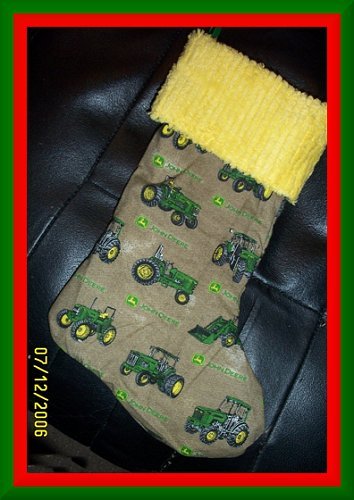 Brown Denim John Deere and Chenille Handmade Christmas Stocking FREE US AND CANADA SHIPPING