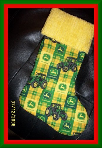 Yellow & Green John Deere & Chenille Handmade Christmas Stocking FREE US & CANADA SHIPPING