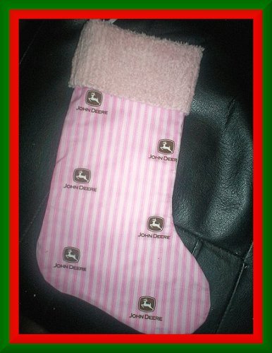 Pink Ticking John Deere and Chenille Handmade Christmas Stocking FREE US AND CANADA SHIPPING