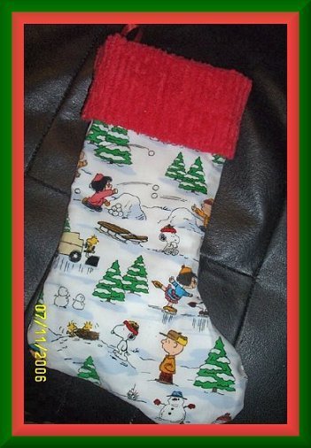 White Snoopy Peanuts and Chenille Handmade Christmas Stocking FREE US AND CANADA SHIPPING