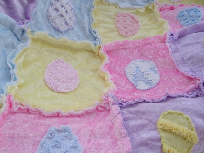 Vintage Chenille Crushed Panne Velvet Easter Egg Hunt Rag Quilt