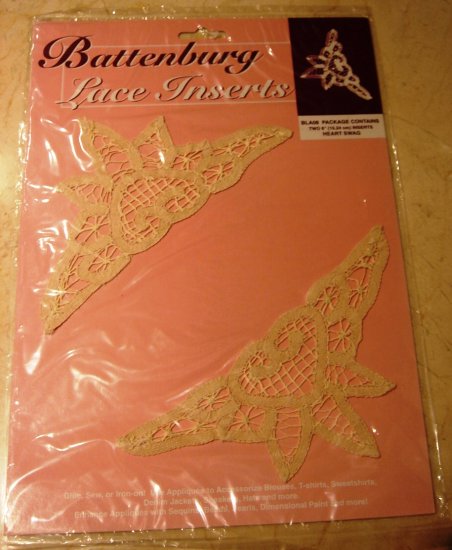 2 Battenberg Lace Insert Trim Heart Swag New in Pkg