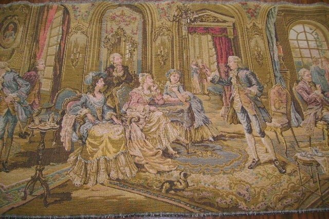 Large Outstanding Belgium Tapestry of French Parlor Scene Figurals