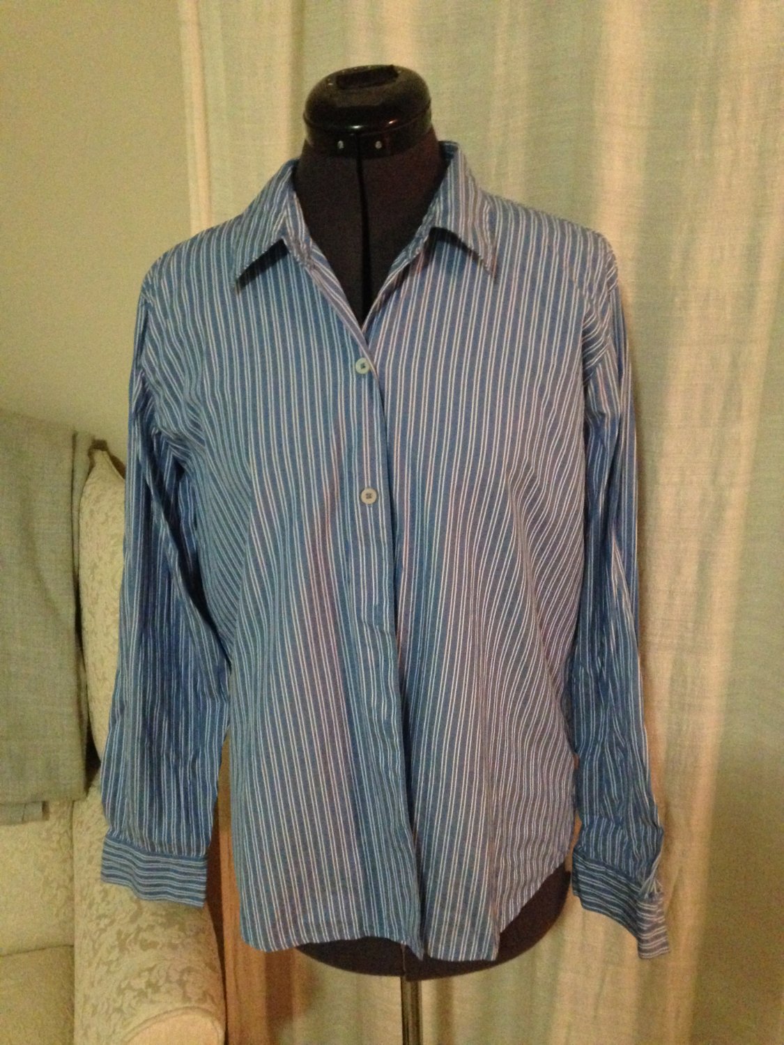 Blue Pinstripped Blouse, Liz Claiborne Sport, Size M