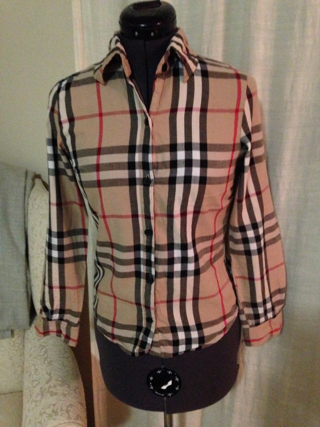 Burberry Style Blouse, Anthropologie, Size XS