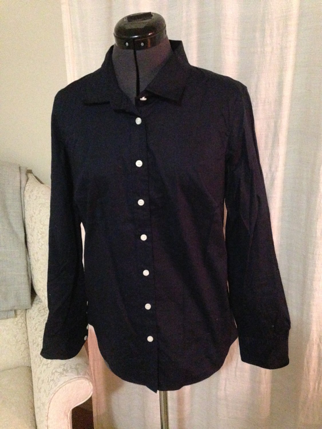 Navy Cotton Blouse, J Crew, Size M