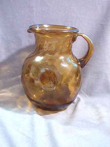 Large Amber Glass Hand Blown Swirl Pitcher 3 Quart