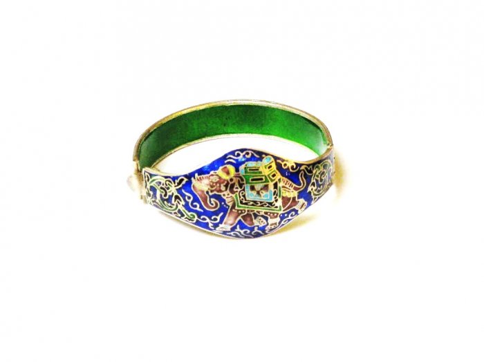 Enameled Elephant Sterling Silver Bracelet