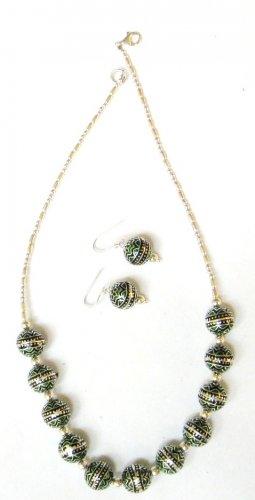 MN266 Sterling Silver Necklaced with Enameled Silver Beads. Comes with Earrings