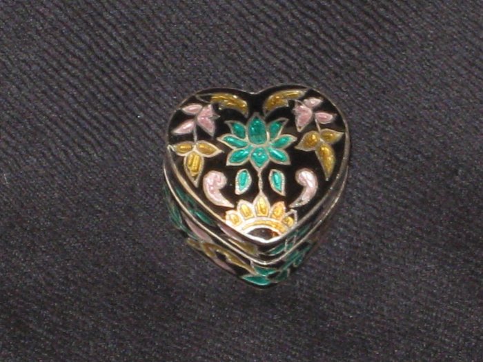 Heart Shaped Enameled Sterling Silver Box