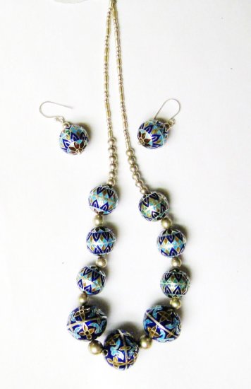 Blue Beaded Necklace and Ear Ring Set