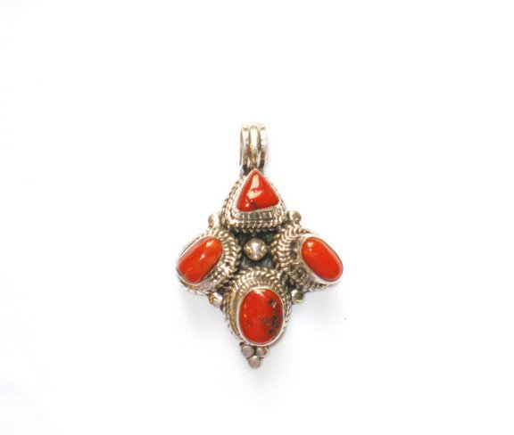 TB005 Tibetan Coral Pendant in Sterling Silver
