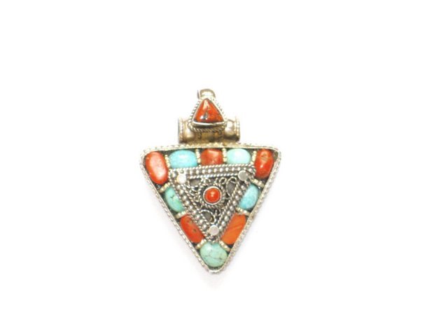 TB006 Tibetan Coral and Turquoise Pendant in Sterling Silver
