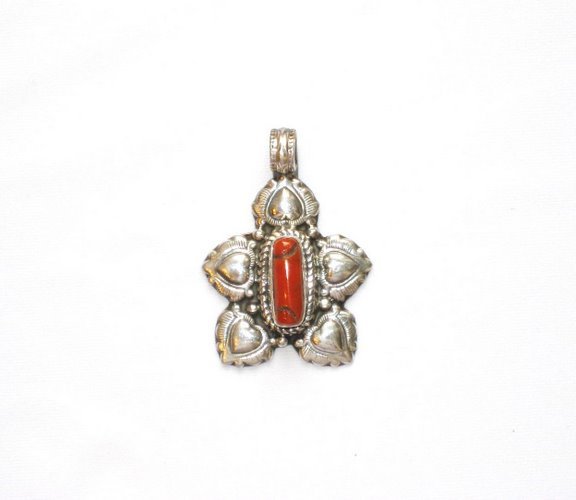TB012 Tibetan Coral Pendant in Sterling Silver