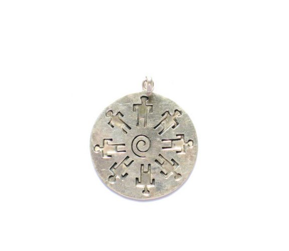 AQ019 Men in Circle Sterling Silver Pendant