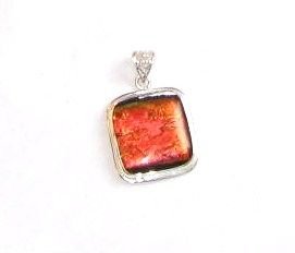 Fire Colored Dichroic Glass Silver Pendant