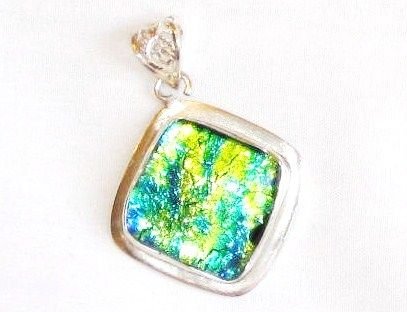 Land and Oceon Colored Dichroic Glass Silver Pendant